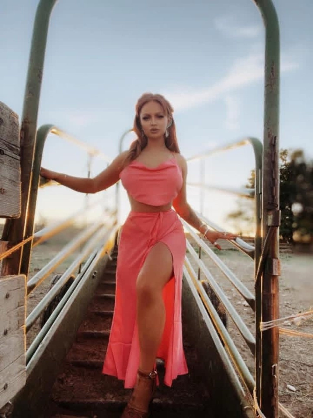 Coral Pink High-Low Maxi Dress with Side Slit